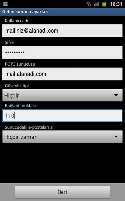 mail ayarları