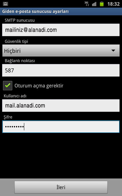 mail ayarları